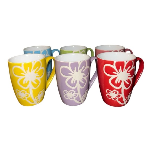 Other - Home Basics 6 Piece Daisy Floral Ceramic 11 Ounce Mug Set